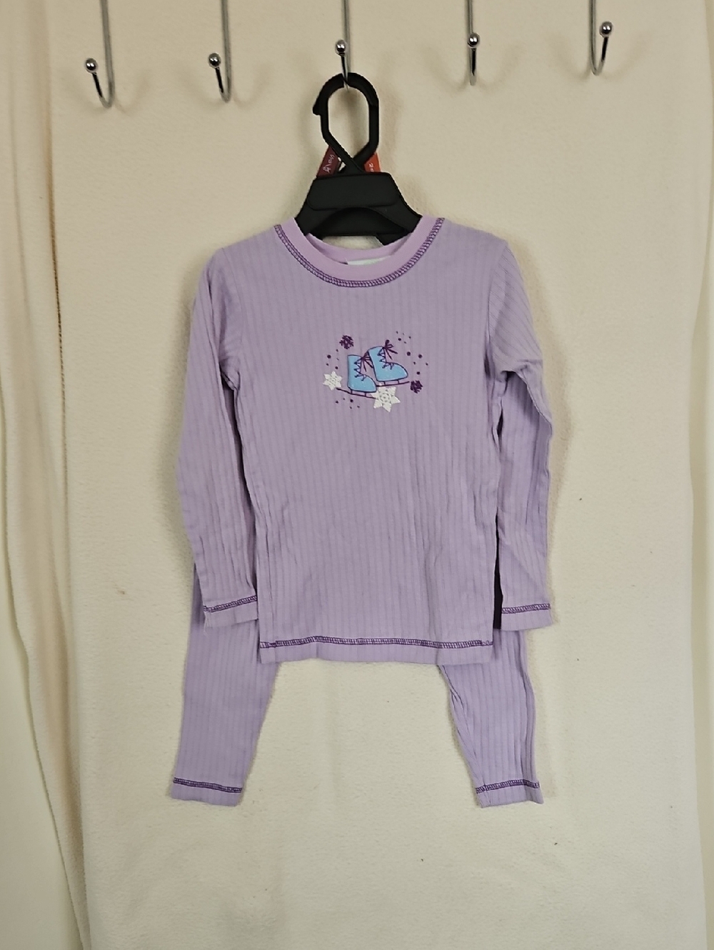 Circo Lilac Ribbed Long-Sleeve Top with Ice Skate Graphic Pajamas